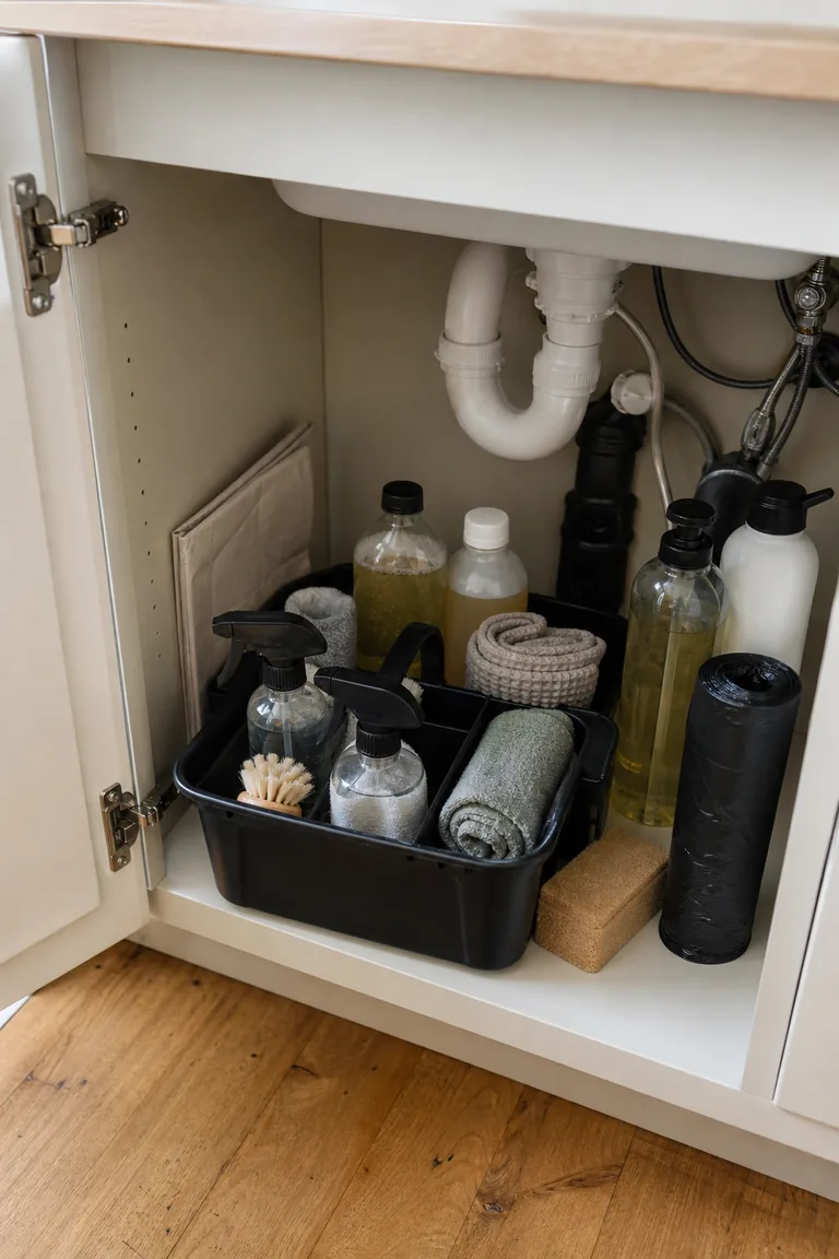 Under-sink cleaning caddy station styled idea