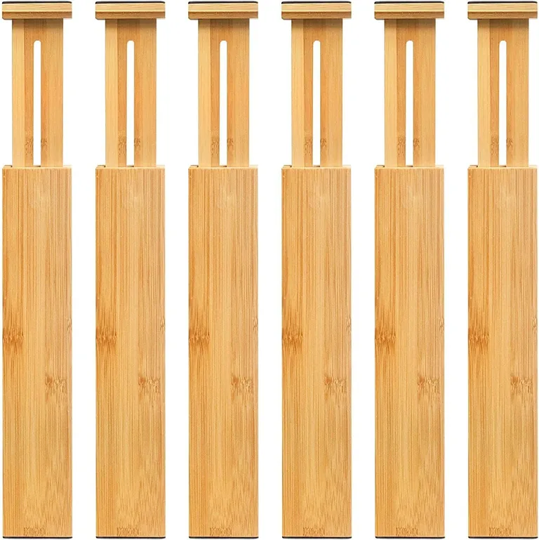 Actual Amazon product photo for Adjustable bamboo drawer dividers