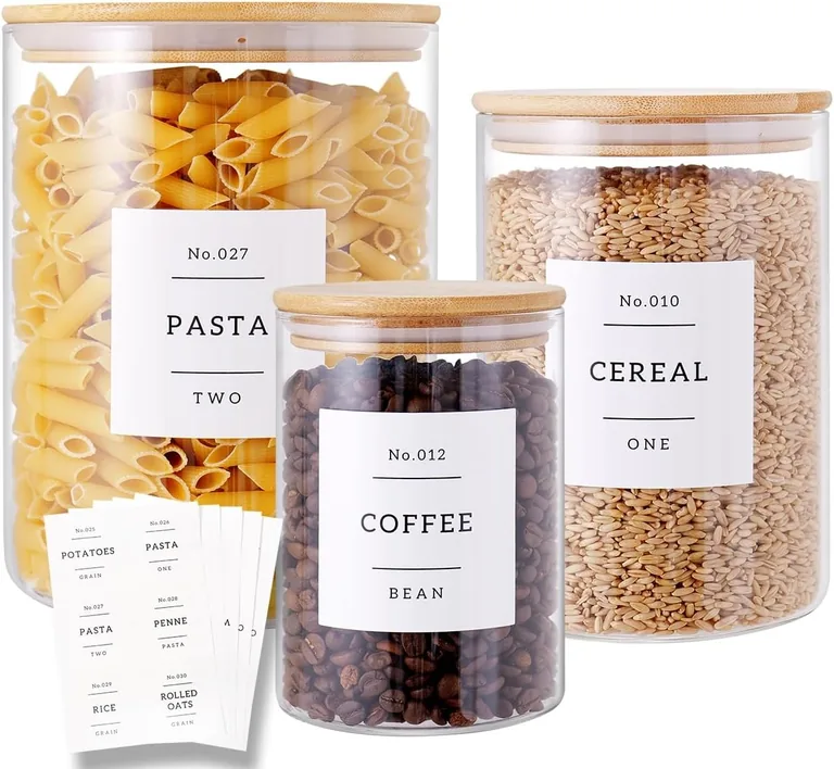 Actual Amazon product photo for Glass + bamboo pantry jars