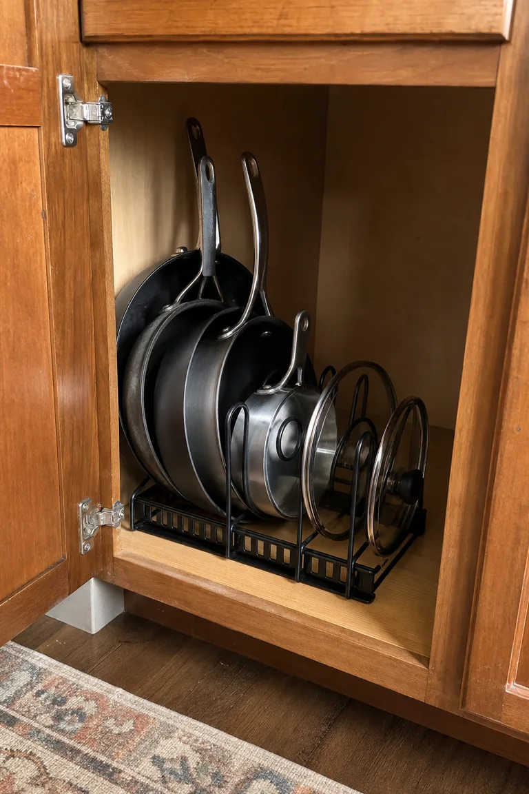 Adjustable pot & pan organizer styled idea
