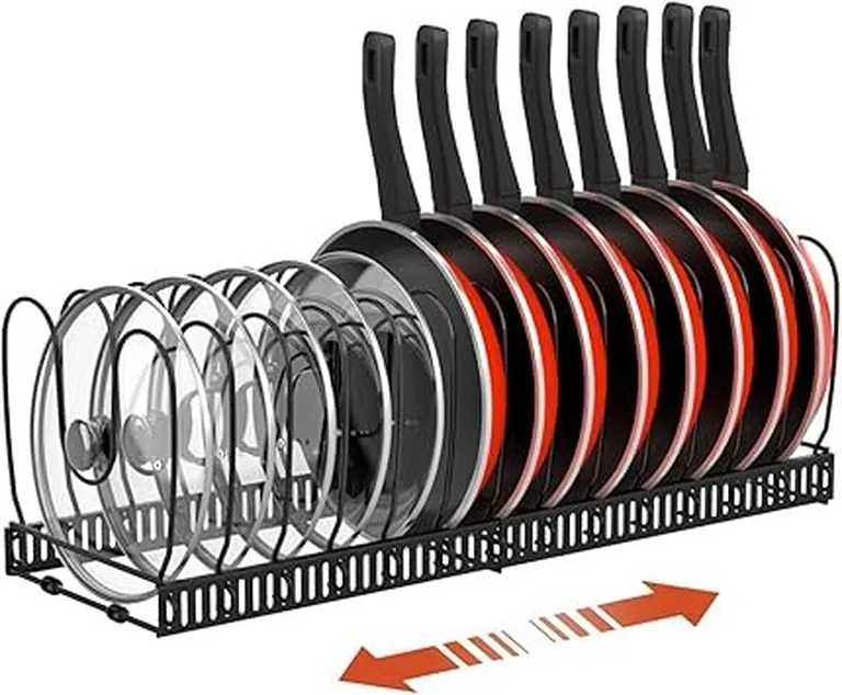 Actual Amazon product photo for Adjustable pot & pan organizer