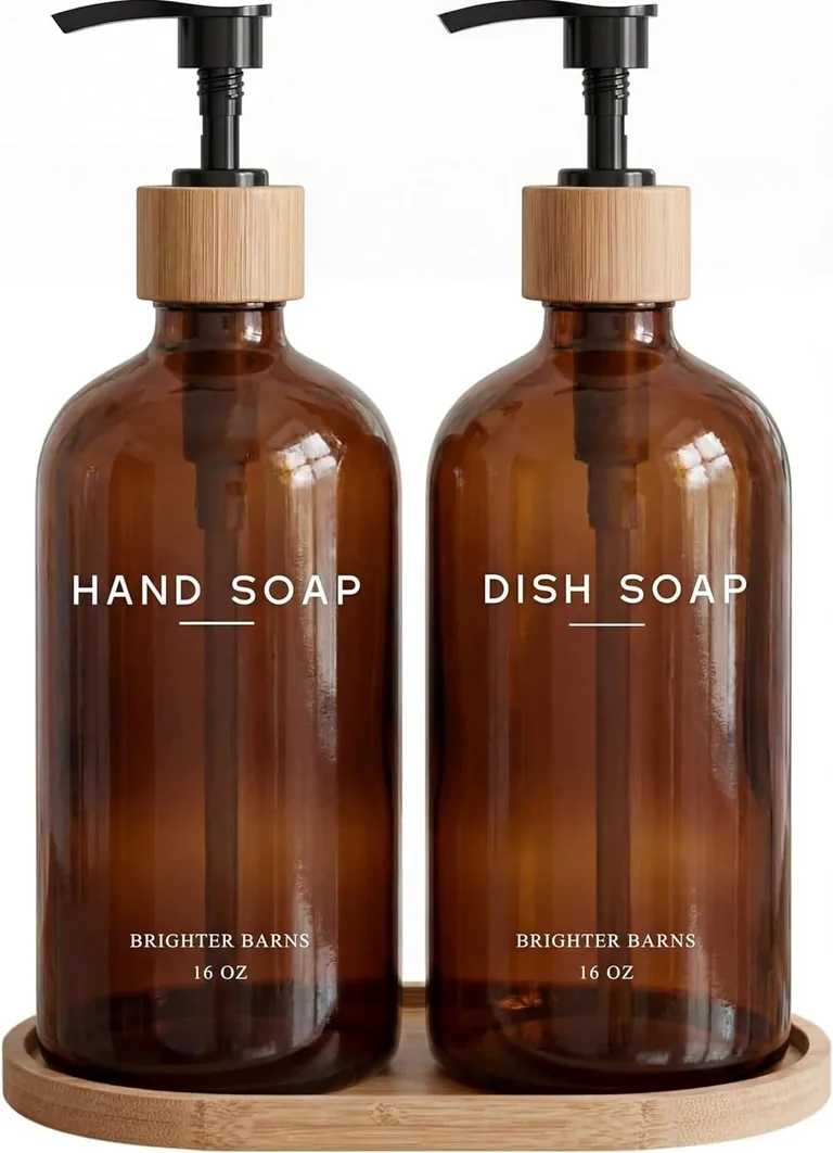 Actual Amazon product photo for Ribbed glass soap dispenser set
